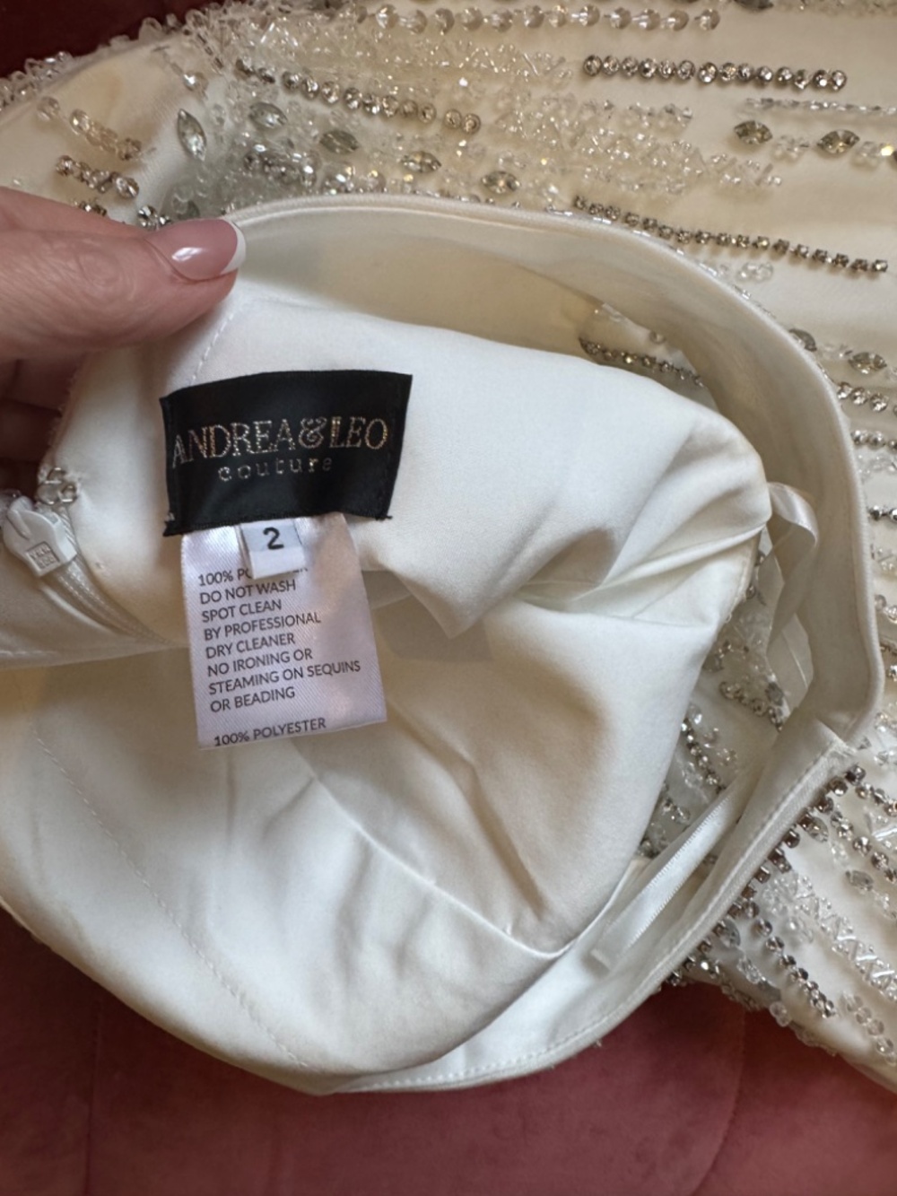 Andrea & Leo A1012 White Beaded Cocktail Dress | Feather Hem Size 2 - Picture 8 of 8